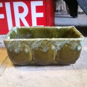 Vintage Flower craft by Upco Green Drip Glaze Pottery Rectangle Planter Pot USA